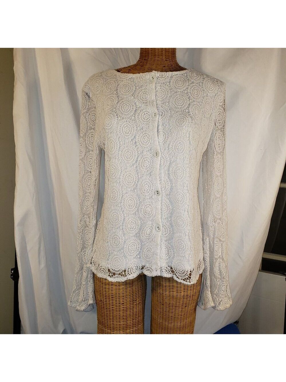 L'affaire White Lace Long Sleeve Blouse Size M
